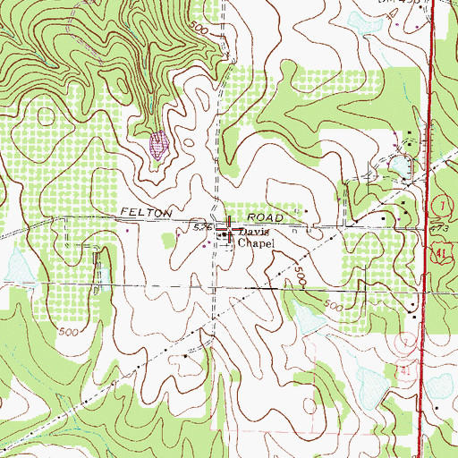 Topographic Map of Davis Chapel, GA