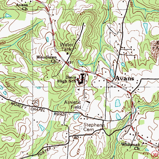 Topographic Map of Davis Elementary School, GA