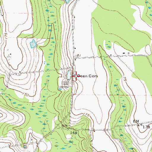 Topographic Map of Deen Cemetery, GA