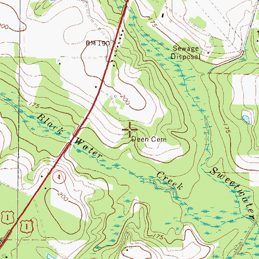 Topographic Map of Deen Cemetery, GA