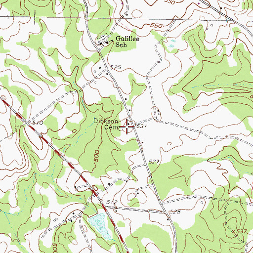 Topographic Map of Dickson Cemetery, GA