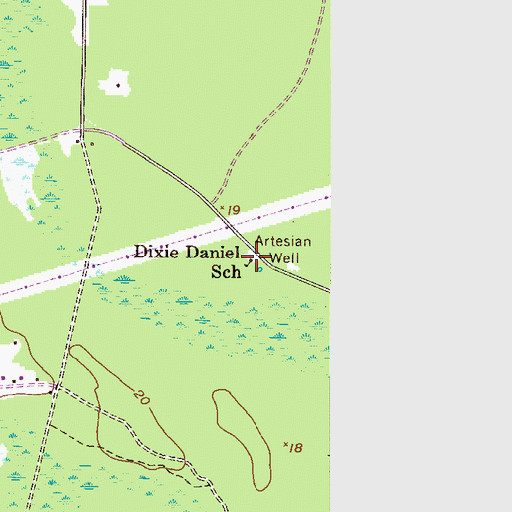 Topographic Map of Dixie Daniel School, GA