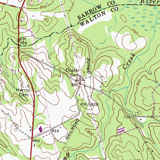 Topographic Map of Doster Cemetery, GA
