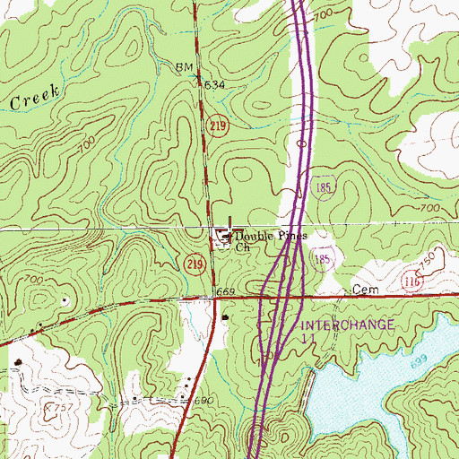 Topographic Map of Double Pines Church, GA