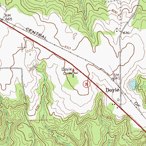 Topographic Map of Doyle Cemetery, GA