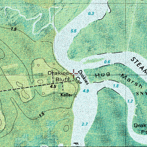 Topographic Map of Drakies Bluff, GA