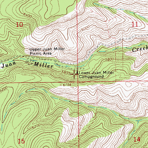 Topographic Map of Lower Juan Miller Campground, AZ