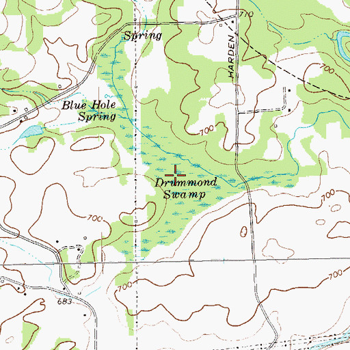 Topographic Map of Drummond Swamp, GA