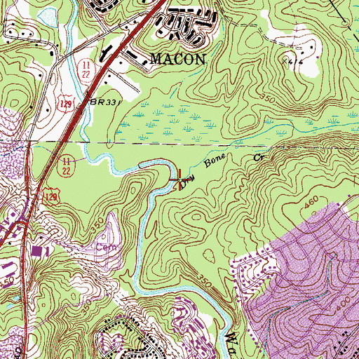 Topographic Map of Dry Bone Creek, GA