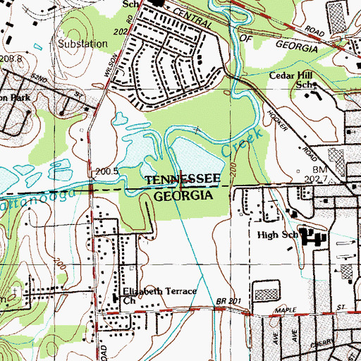 Topographic Map of Dry Creek, GA