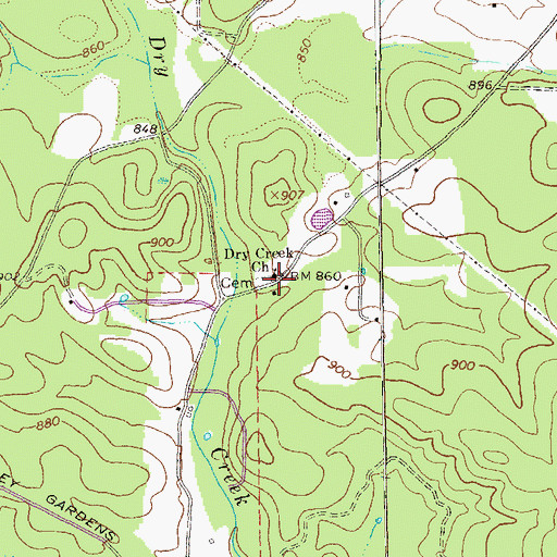 Topographic Map of Dry Creek Church, GA