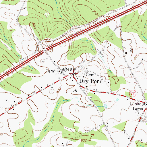 Topographic Map of Dry Pond, GA