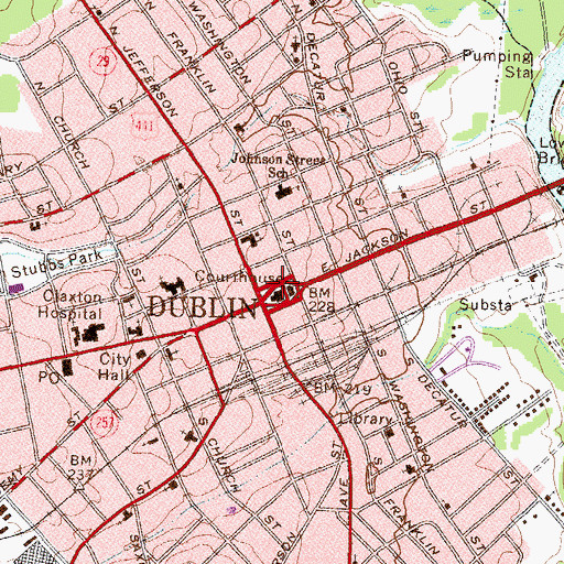 Topographic Map of Dublin, GA