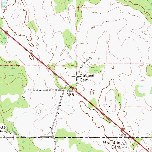 Topographic Map of Dubose Cemetery, GA