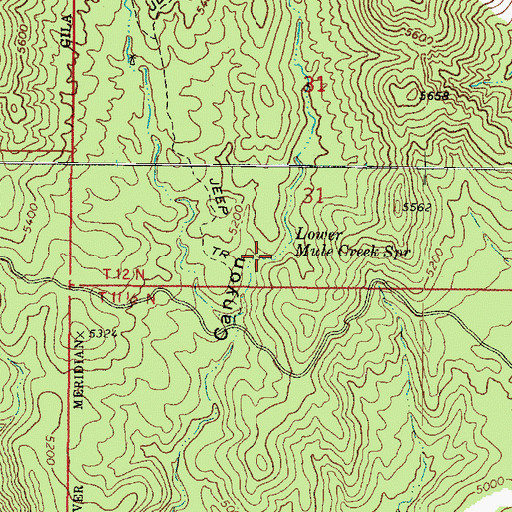 Topographic Map of Lower Mule Creek Spring, AZ