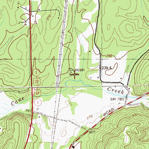 Topographic Map of Duncan Cemetery, GA