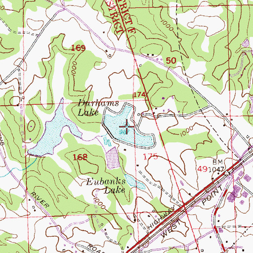 Topographic Map of Durhams Lake, GA