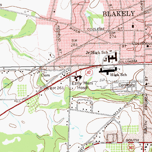 Topographic Map of Pioneer Community Hospital of Early, GA
