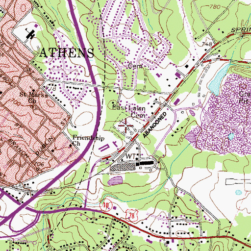 Topographic Map of East Lawn Cemetery, GA