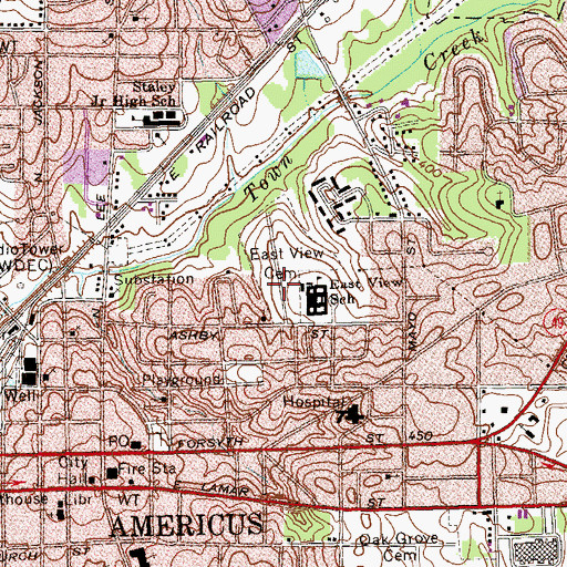 Topographic Map of East View Cemetery, GA