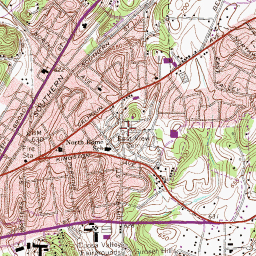 Topographic Map of East View Cemetery, GA