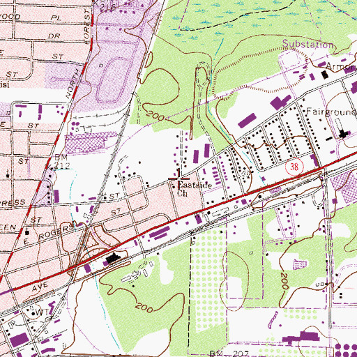 Topographic Map of Eastside Church, GA