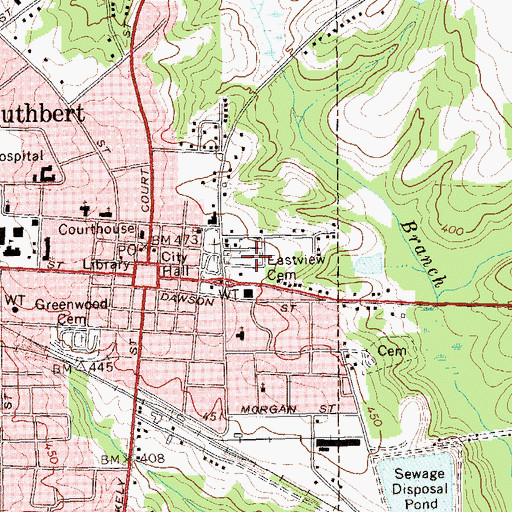 Topographic Map of Eastview Cemetery, GA