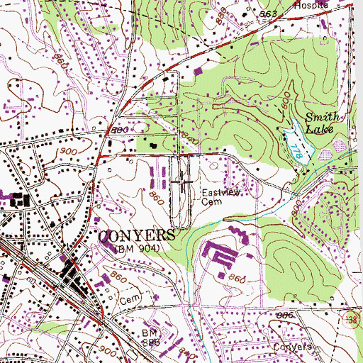 Topographic Map of Eastview Cemetery, GA