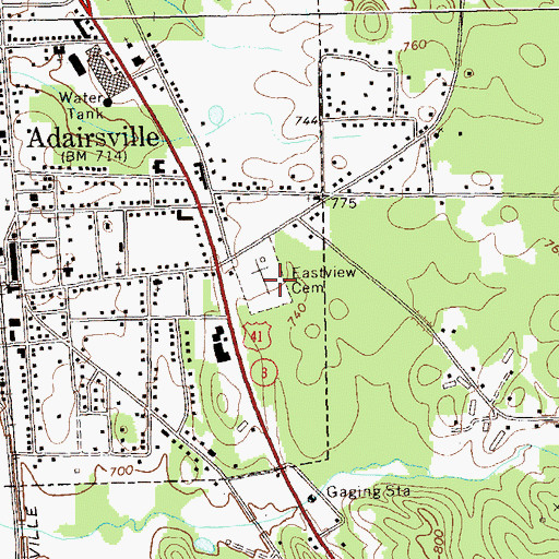 Topographic Map of East View Cemetery, GA