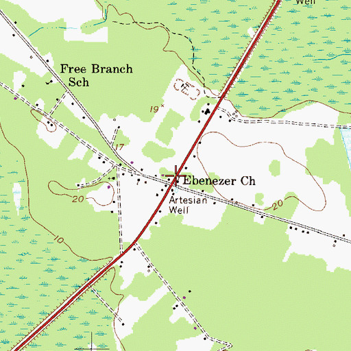 Topographic Map of Ebenezer Church, GA