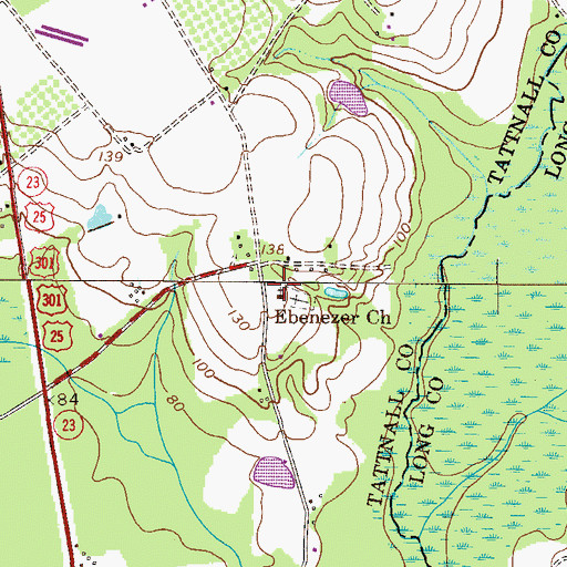 Topographic Map of Ebenezer Church, GA
