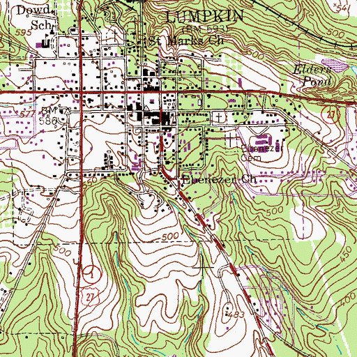 Topographic Map of Ebenezer Church, GA