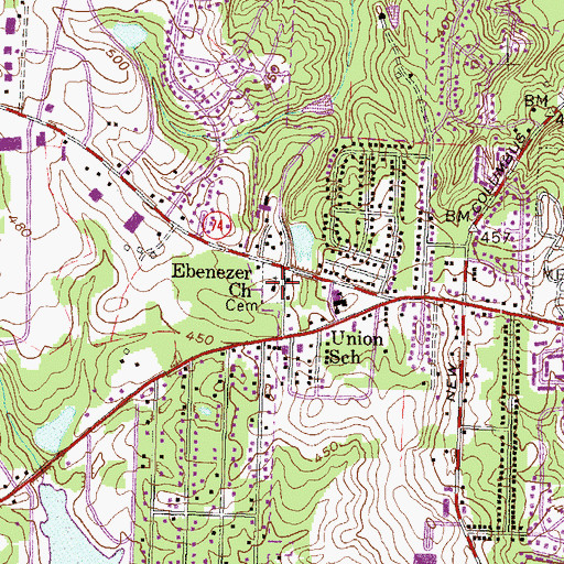 Topographic Map of Ebenezer Church, GA