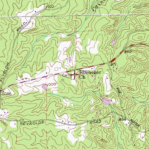 Topographic Map of Ebenezer Church, GA