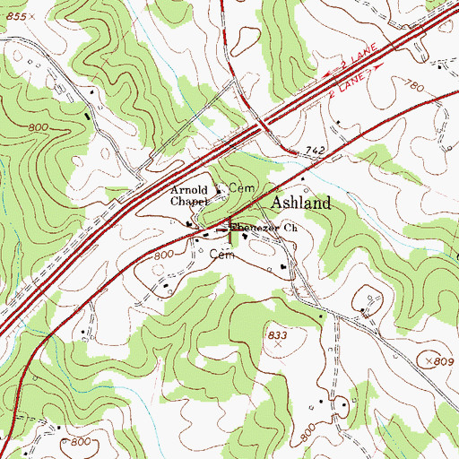 Topographic Map of Ebenezer Church, GA