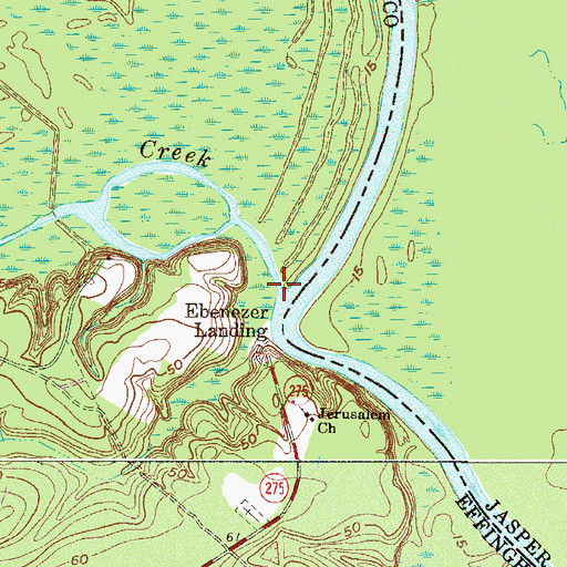 Topographic Map of Ebenezer Creek, GA