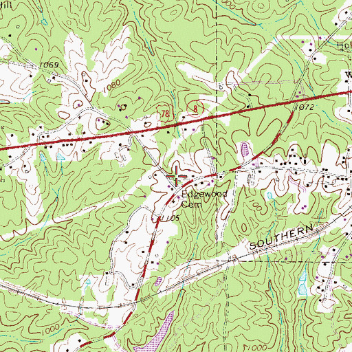 Topographic Map of Edgewood Cemetery, GA
