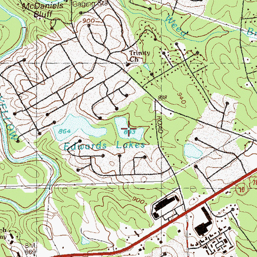 Topographic Map of Edwards Lakes, GA