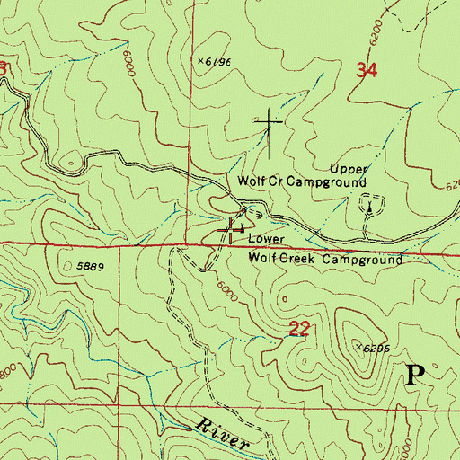 Topographic Map of Lower Wolf Creek Campground, AZ
