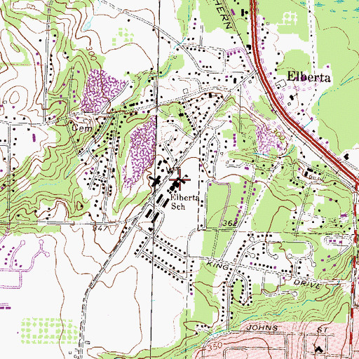 Topographic Map of Elberta School, GA