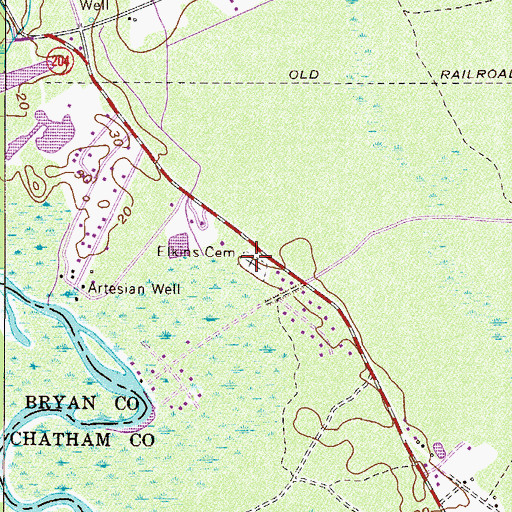 Topographic Map of Elkins Cemetery, GA