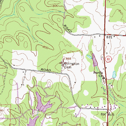 Topographic Map of Ellington Cemetery, GA