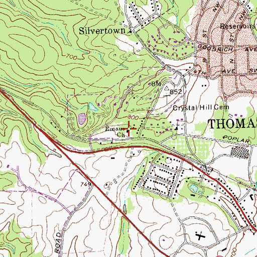 Topographic Map of Emaus Church, GA