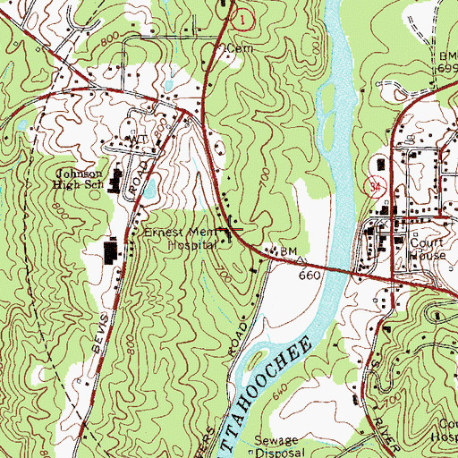 Topographic Map of Ernest Memorial Hospital, GA