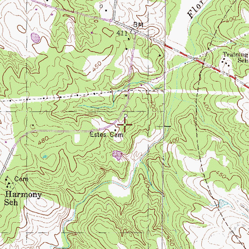 Topographic Map of Estes Cemetery, GA