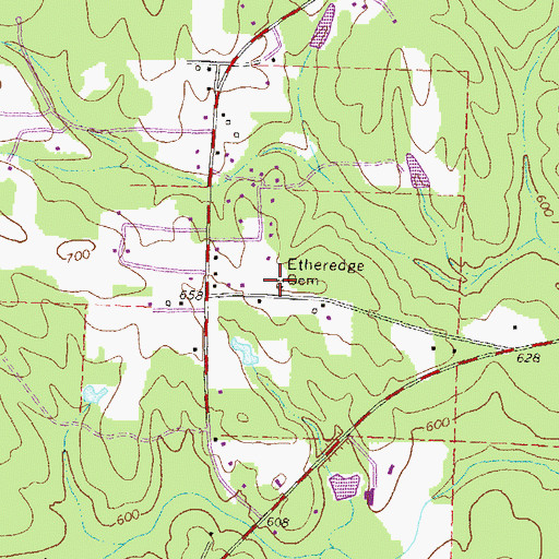 Topographic Map of Etheredge Cemetery, GA