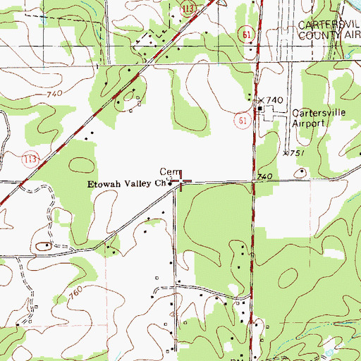 Topographic Map of Etowah Valley Church, GA