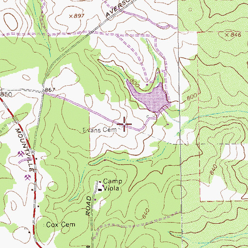 Topographic Map of Evans Cemetery, GA