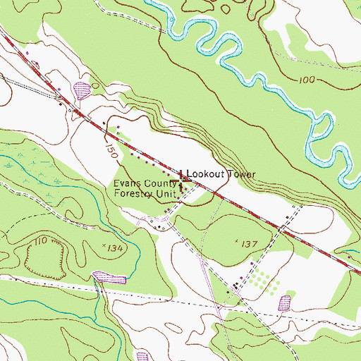 Topographic Map of Evans County Forestry Unit, GA
