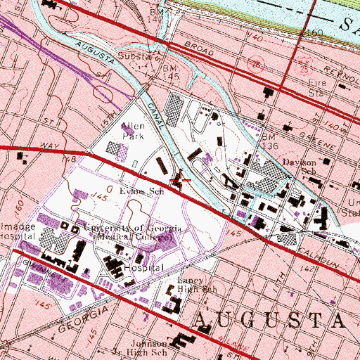 Topographic Map of Evans School, GA